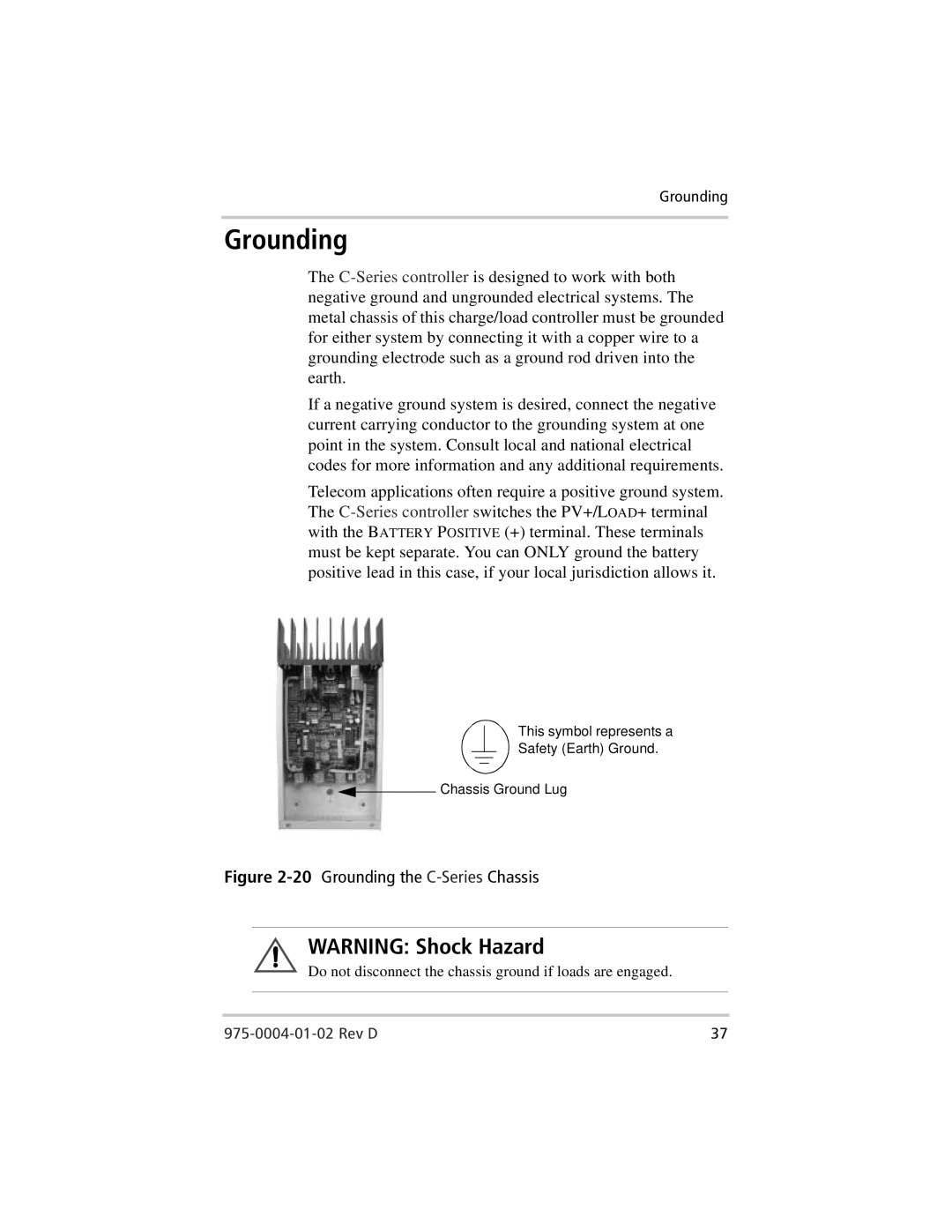 Xantrex Technology C35, C40, C60 owner manual 20Grounding the C-SeriesChassis 