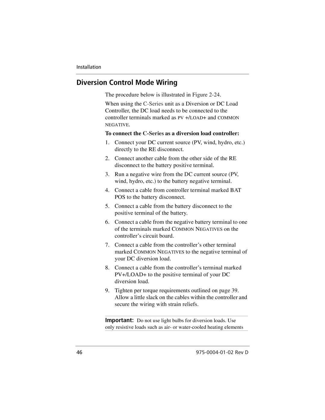 Xantrex Technology C35, C40, C60 Diversion Control Mode Wiring, To connect the C-Seriesas a diversion load controller 