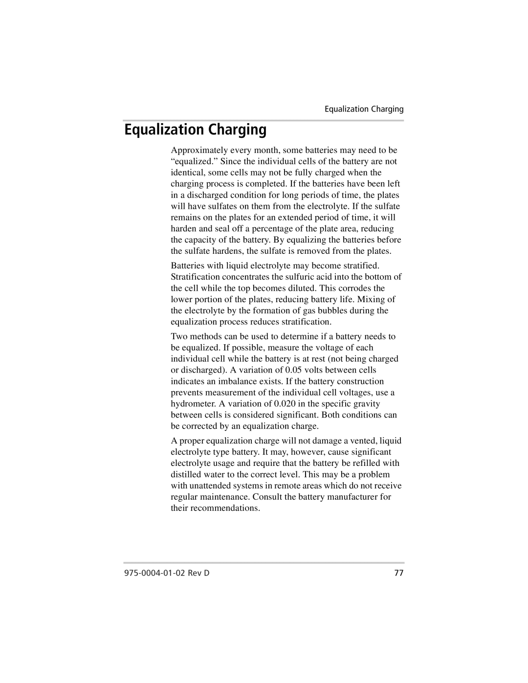 Xantrex Technology C40, C35, C60 owner manual Equalization Charging 