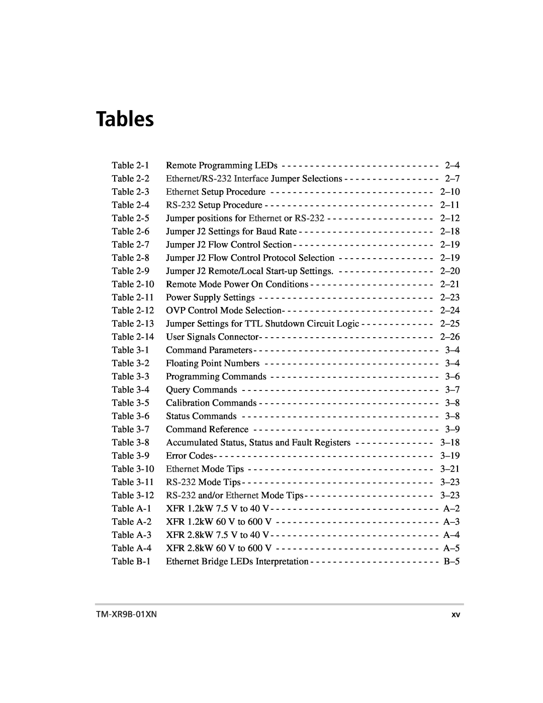 Xantrex Technology ENET-XFR3 manual Tables 