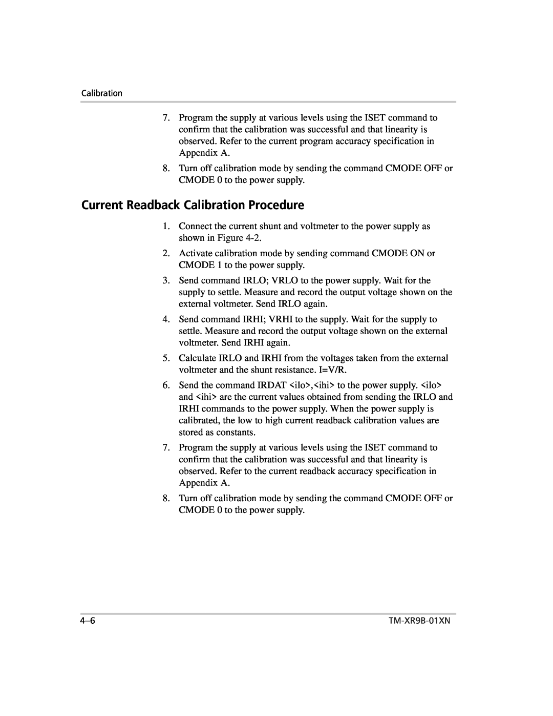 Xantrex Technology ENET-XFR3 manual Current Readback Calibration Procedure 