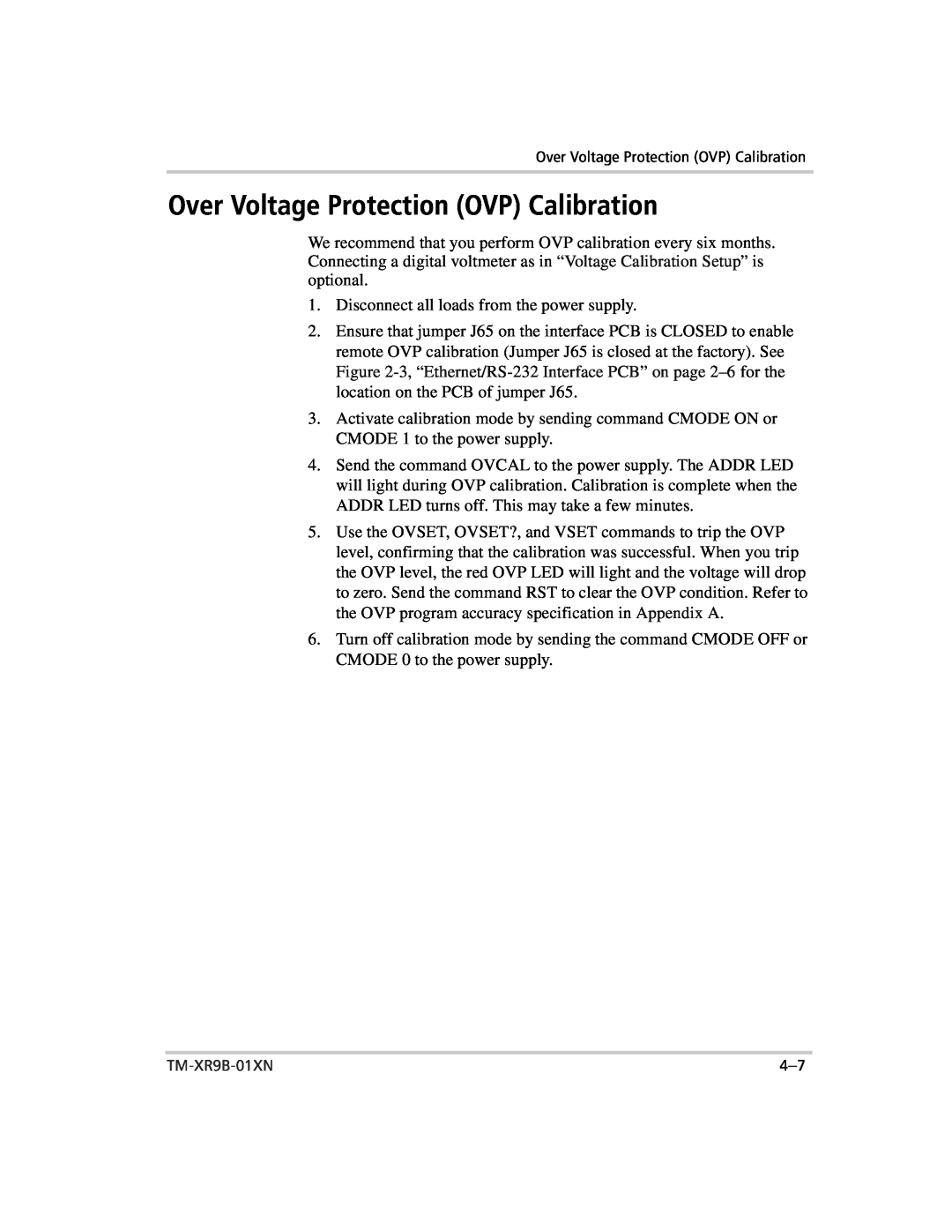 Xantrex Technology ENET-XFR3 manual Over Voltage Protection OVP Calibration 