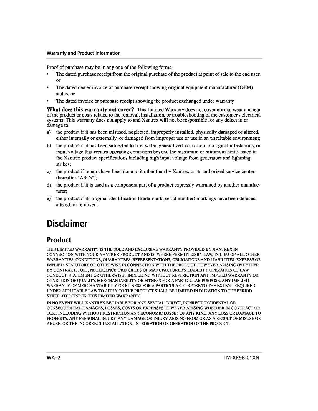 Xantrex Technology ENET-XFR3 manual Disclaimer, Product, TM-XR9B-01XN 