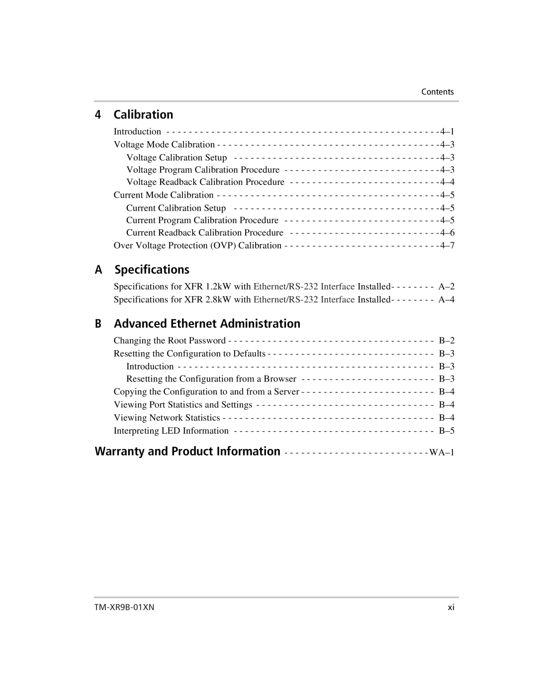 Xantrex Technology ENET-XFR3 manual Calibration, Specifications, Advanced Ethernet Administration 