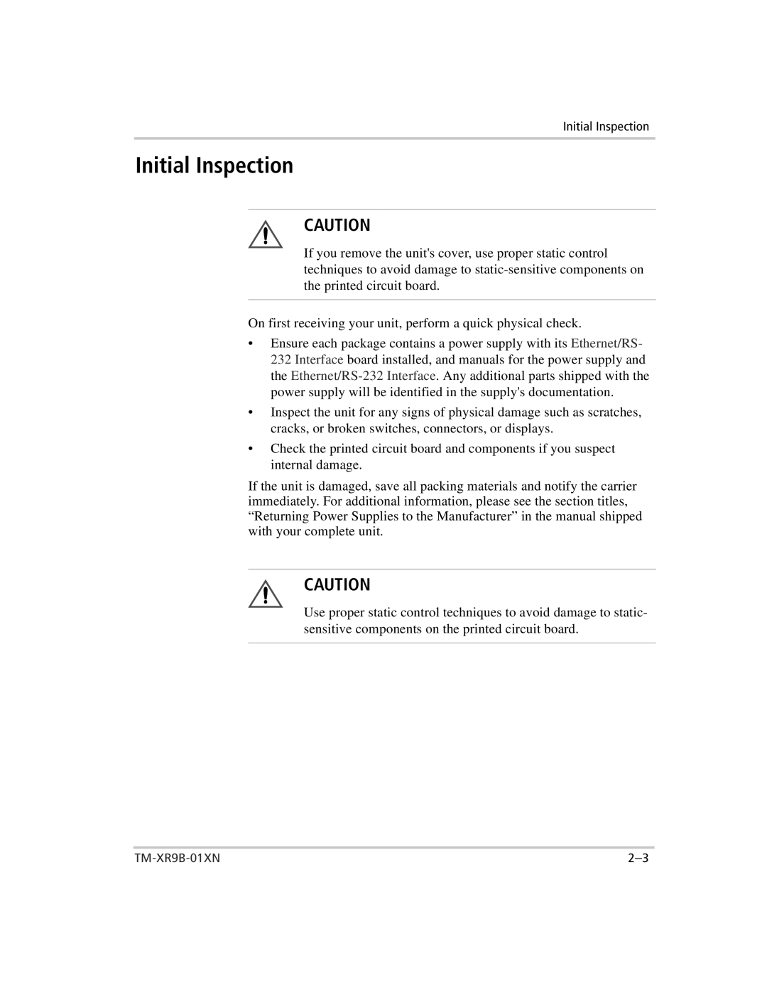 Xantrex Technology ENET-XFR3 manual Initial Inspection 