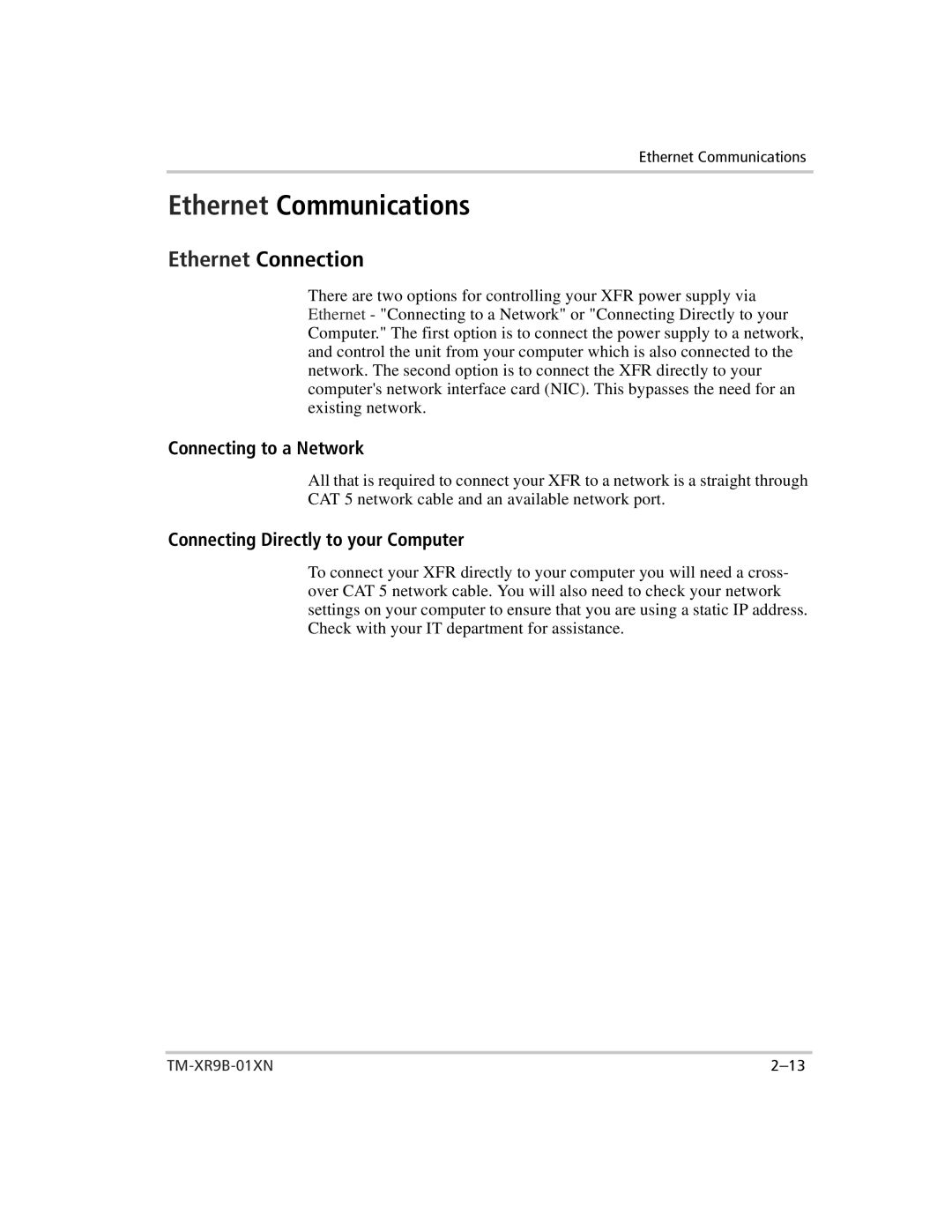 Xantrex Technology ENET-XFR3 manual Ethernet Communications, Ethernet Connection 