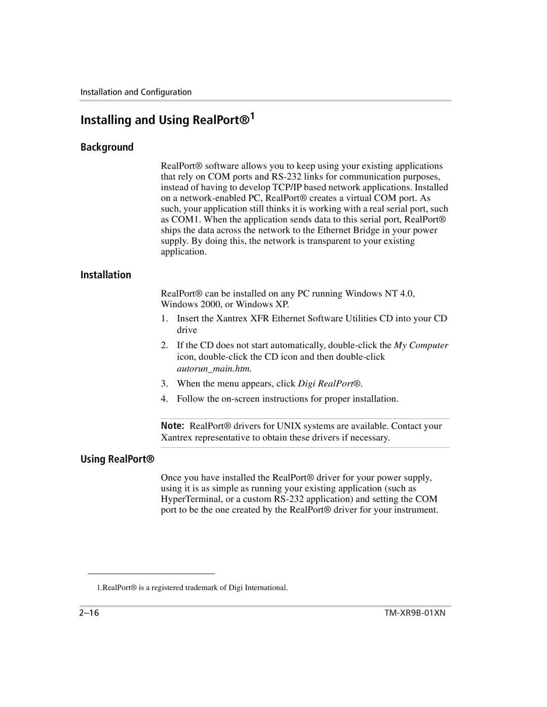 Xantrex Technology ENET-XFR3 manual Installing and Using RealPort1, Background 