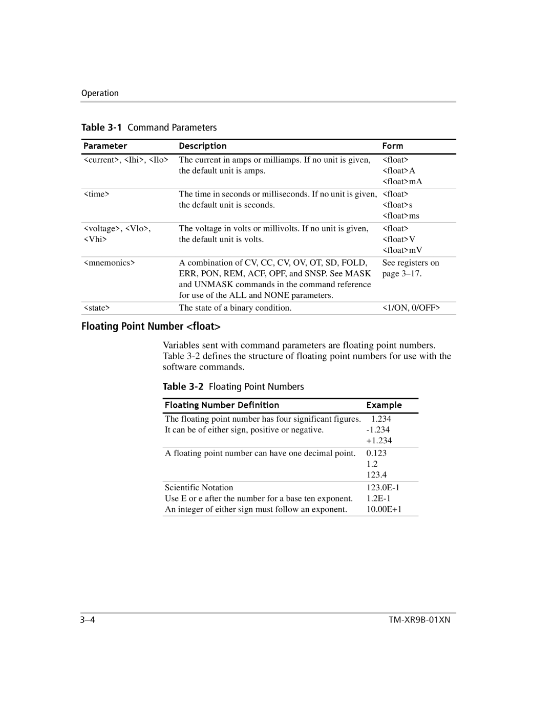 Xantrex Technology ENET-XFR3 manual Flo ting Point Number floa 