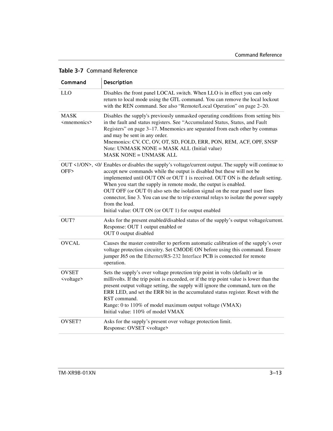 Xantrex Technology ENET-XFR3 manual Llo, Mask None = Unmask ALL 