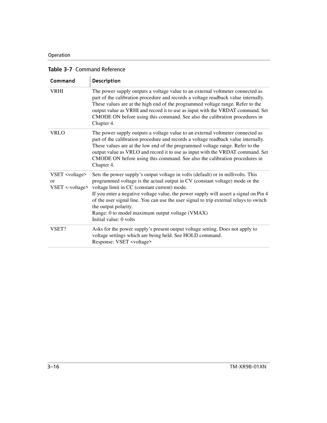 Xantrex Technology ENET-XFR3 manual Voltage settings which are being held. See Hold command 