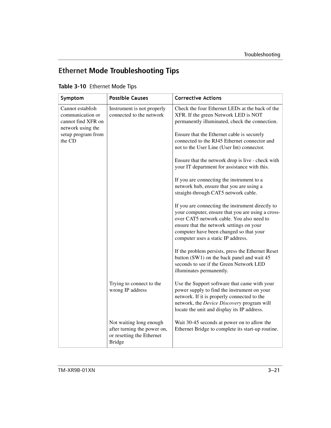 Xantrex Technology ENET-XFR3 manual Ethernet Mode Troubleshooting Tips, Ethernet Mode Tips 