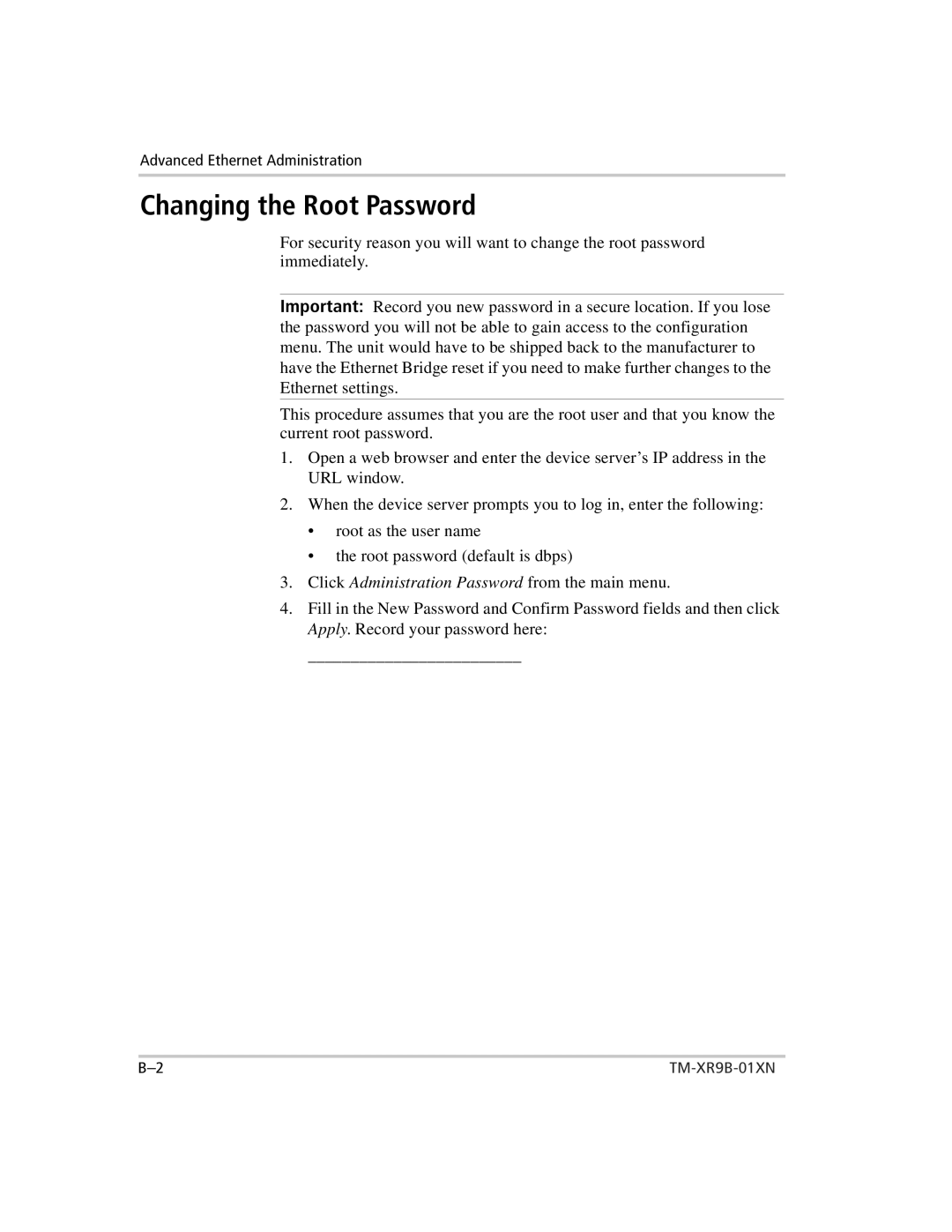 Xantrex Technology ENET-XFR3 manual Changing the Root Password 