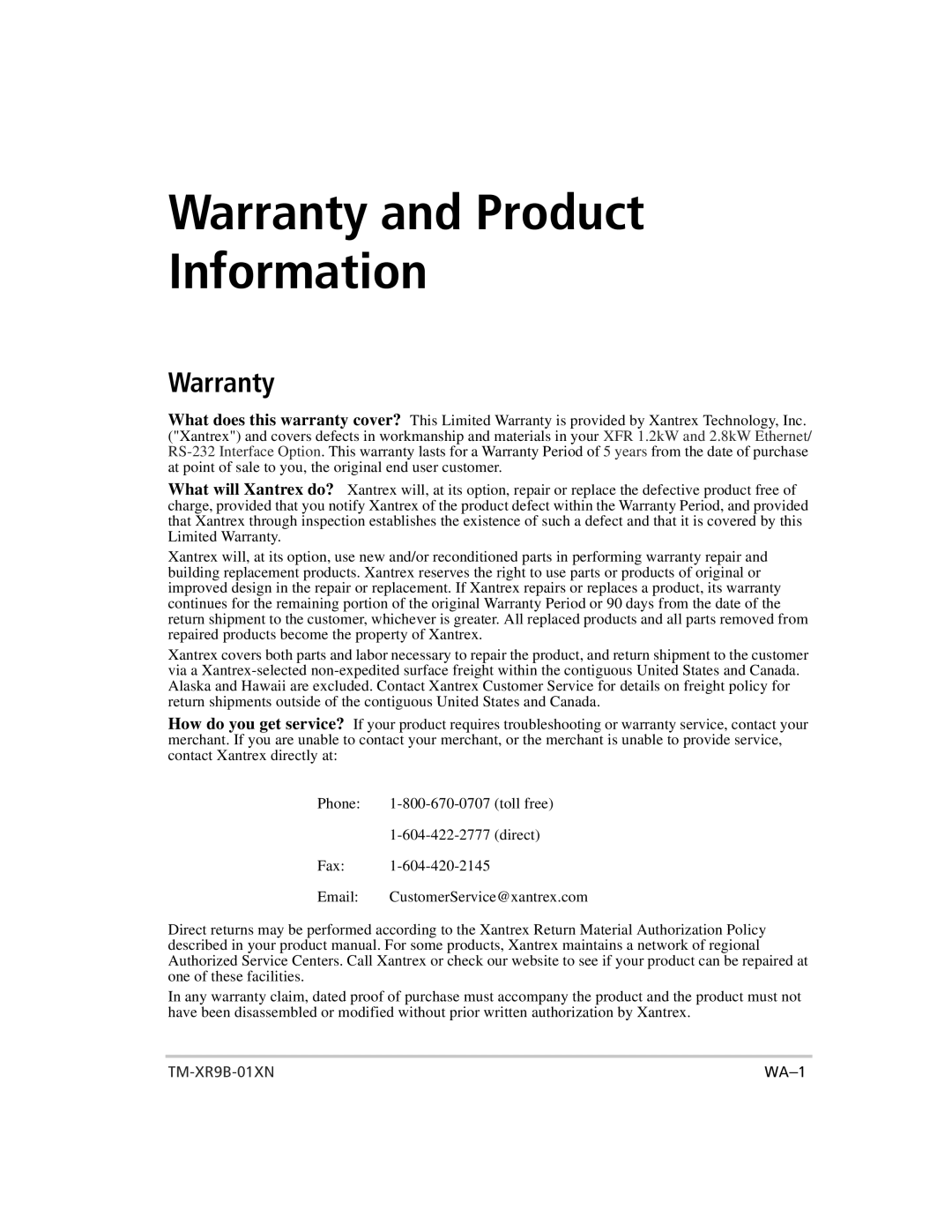 Xantrex Technology ENET-XFR3 manual Warranty and Product Information 