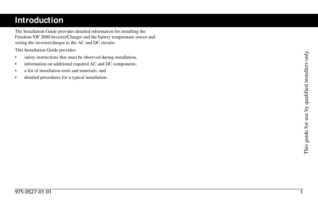 Xantrex Technology Freedom SW 2000 user service Introduction 