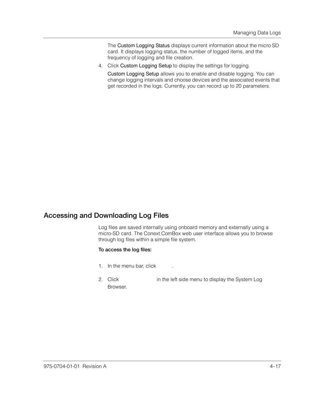 Xantrex Technology Freedom SW Series manual Accessing and Downloading Log Files 