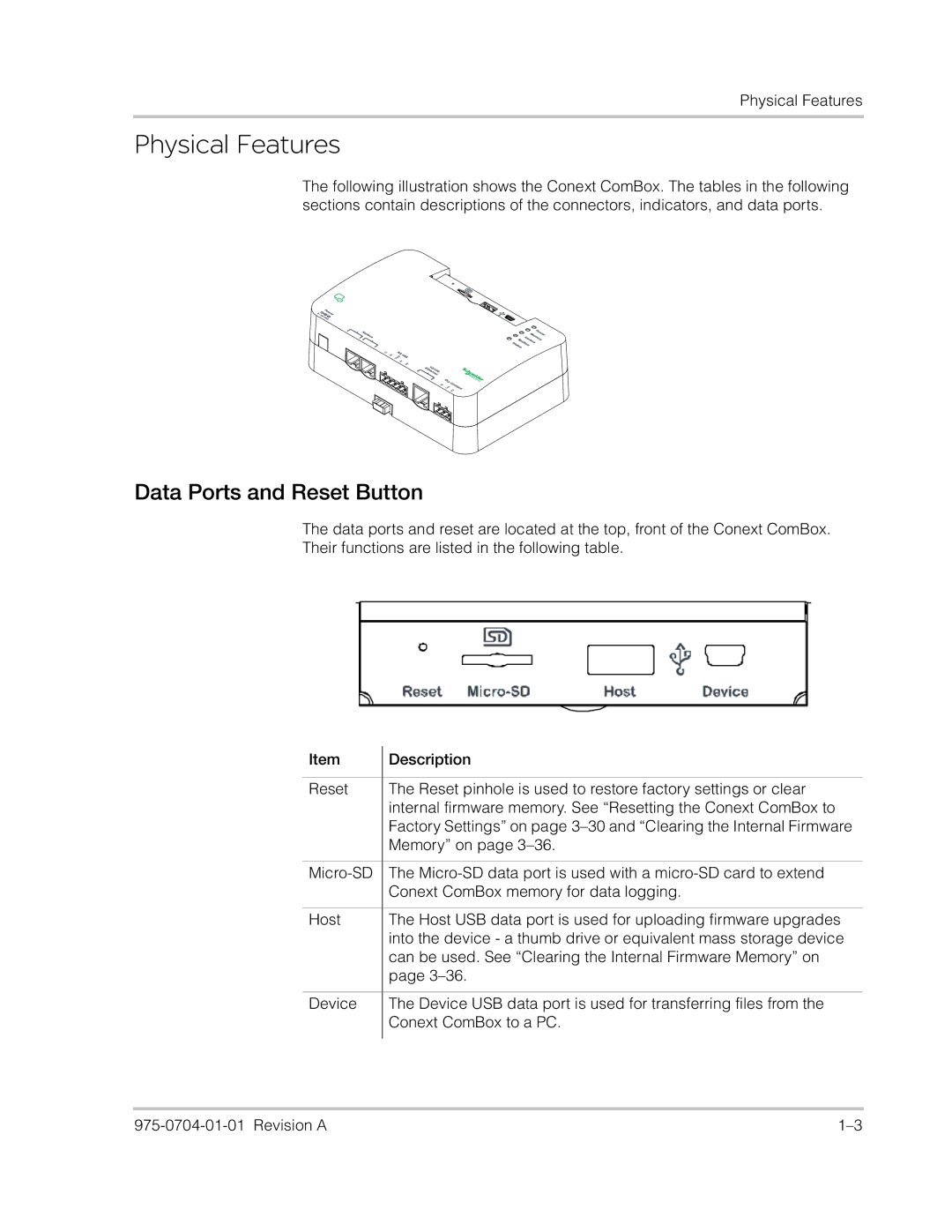 Xantrex Technology Freedom SW Series manual Physical Features, Data Ports and Reset Button 