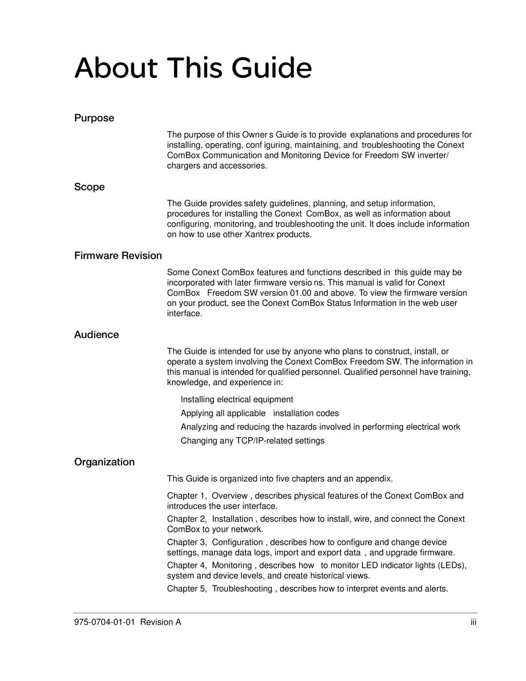 Xantrex Technology Freedom SW Series manual About This Guide 