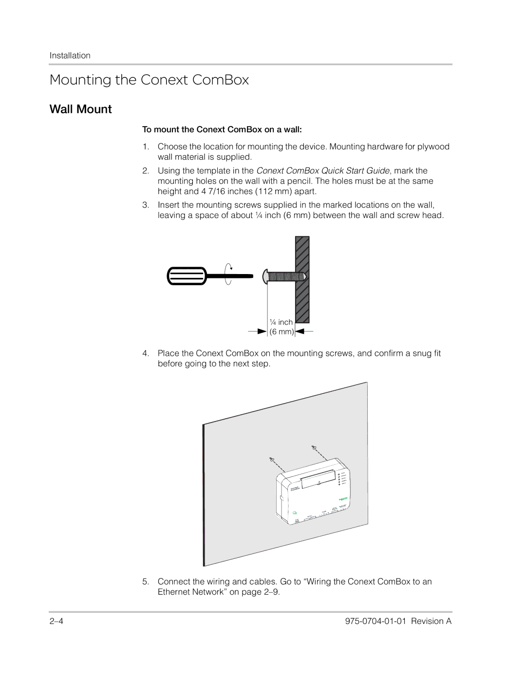 Xantrex Technology Freedom SW Series manual Mounting the Conext ComBox, Wall Mount 