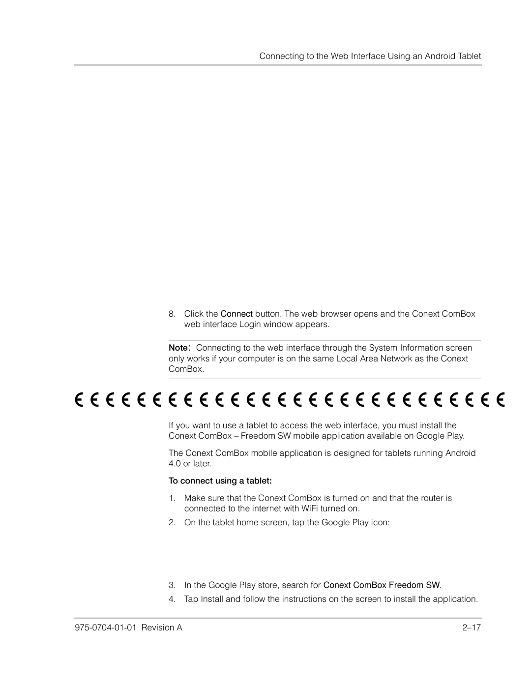 Xantrex Technology Freedom SW Series manual Connecting to the Web Interface Using an Android Tablet 