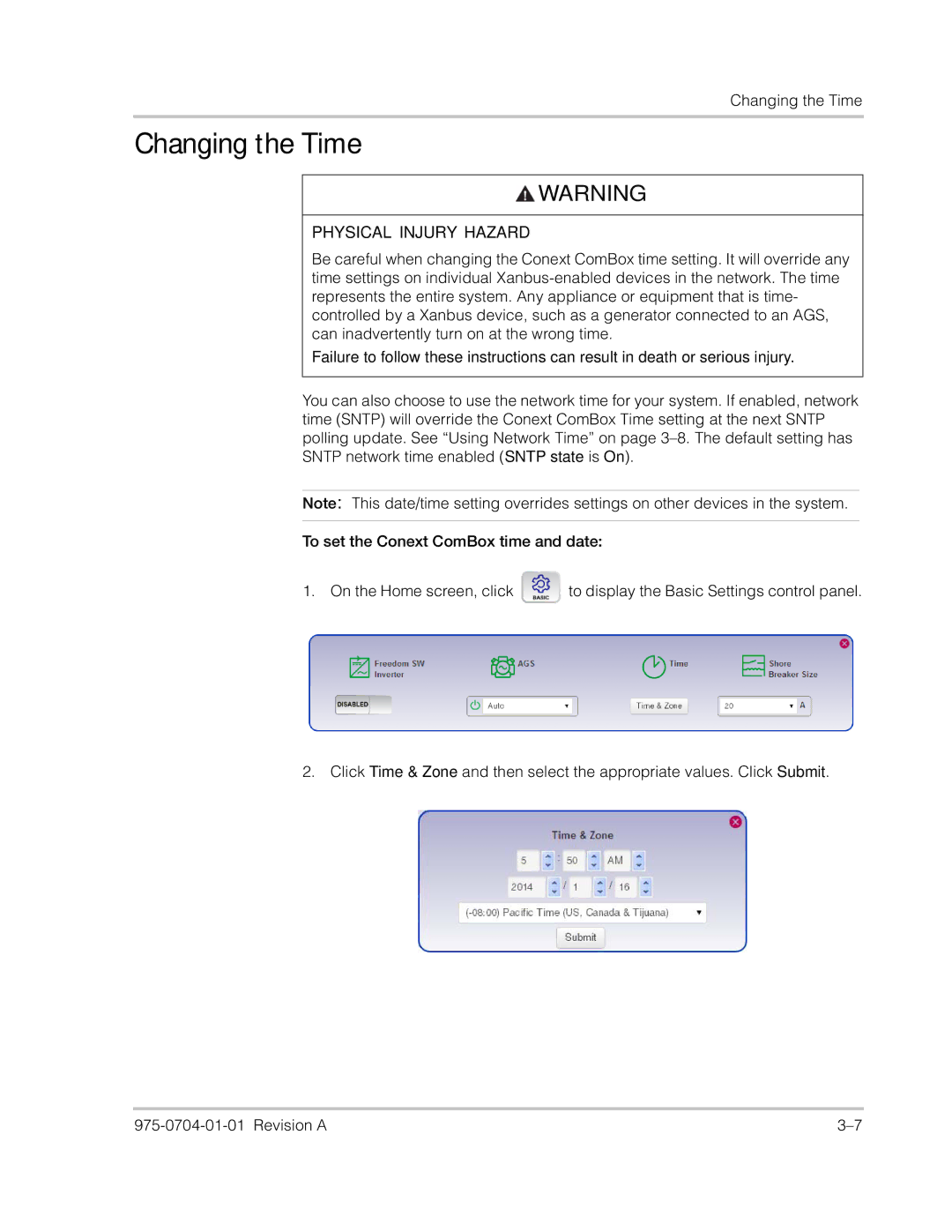 Xantrex Technology Freedom SW Series manual Changing the Time 