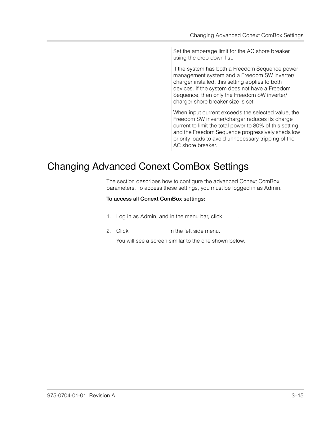 Xantrex Technology Freedom SW Series manual Changing Advanced Conext ComBox Settings 