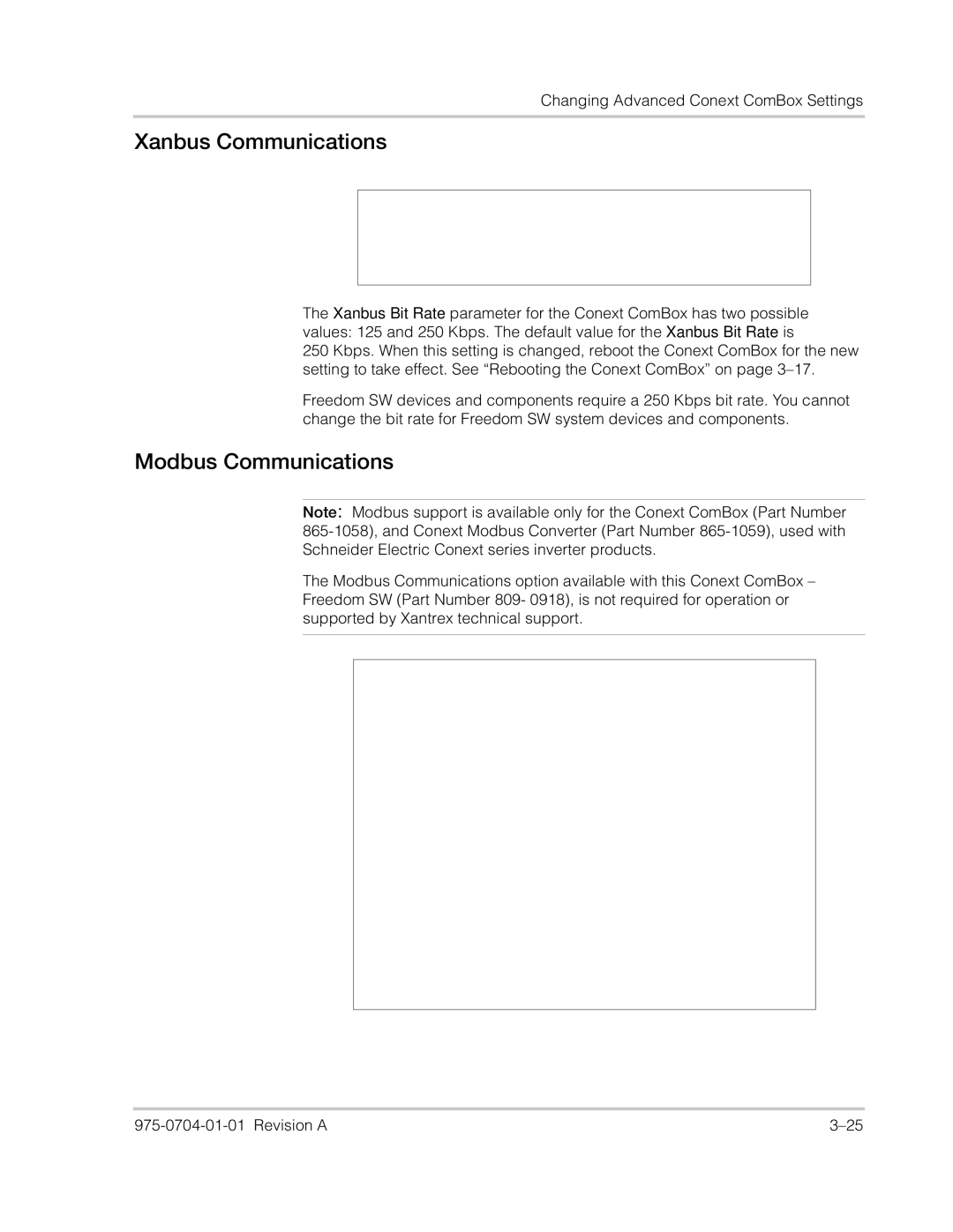 Xantrex Technology Freedom SW Series manual Xanbus Communications, Modbus Communications 