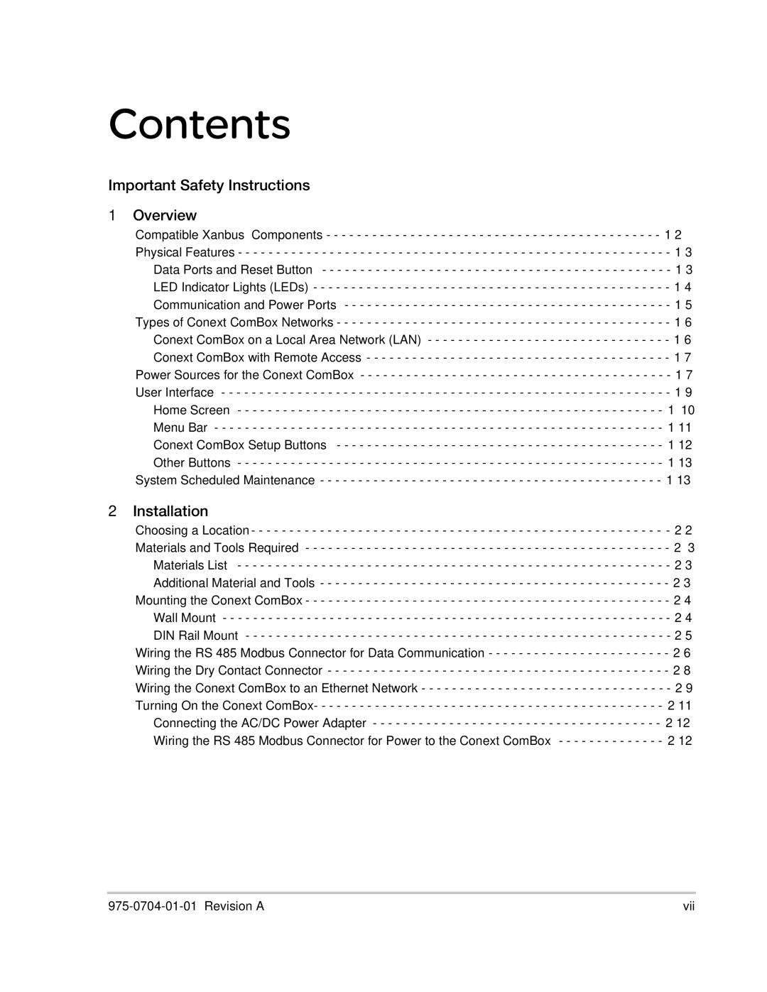 Xantrex Technology Freedom SW Series manual Contents 