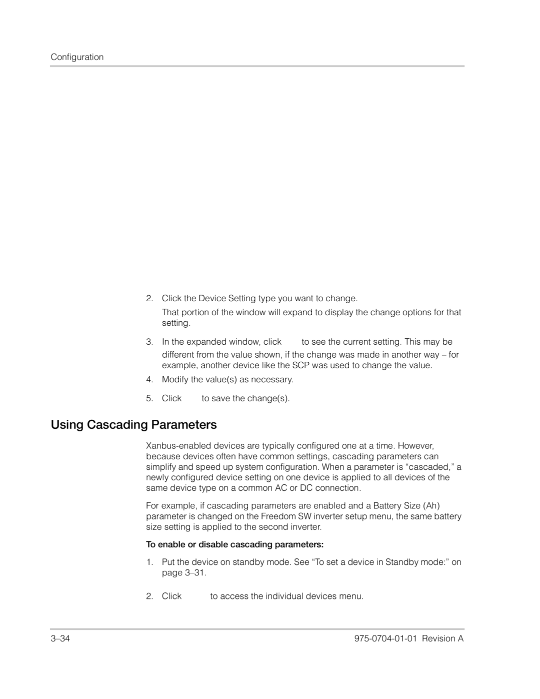 Xantrex Technology Freedom SW Series manual Using Cascading Parameters 