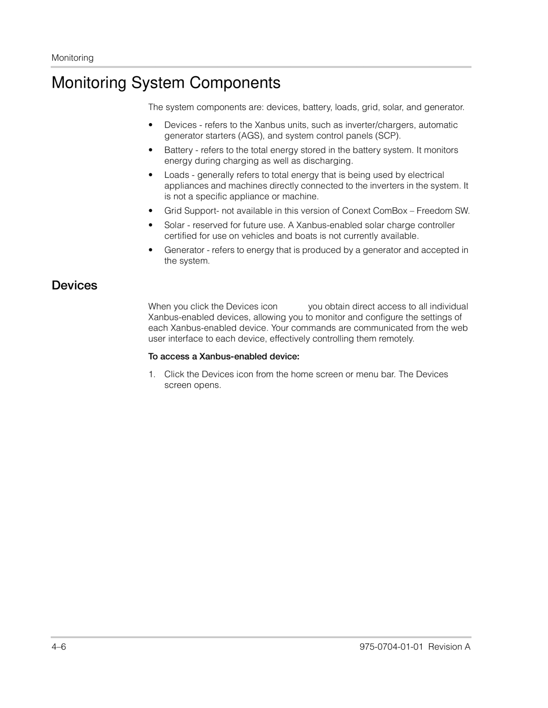 Xantrex Technology Freedom SW Series manual Monitoring System Components, Devices 