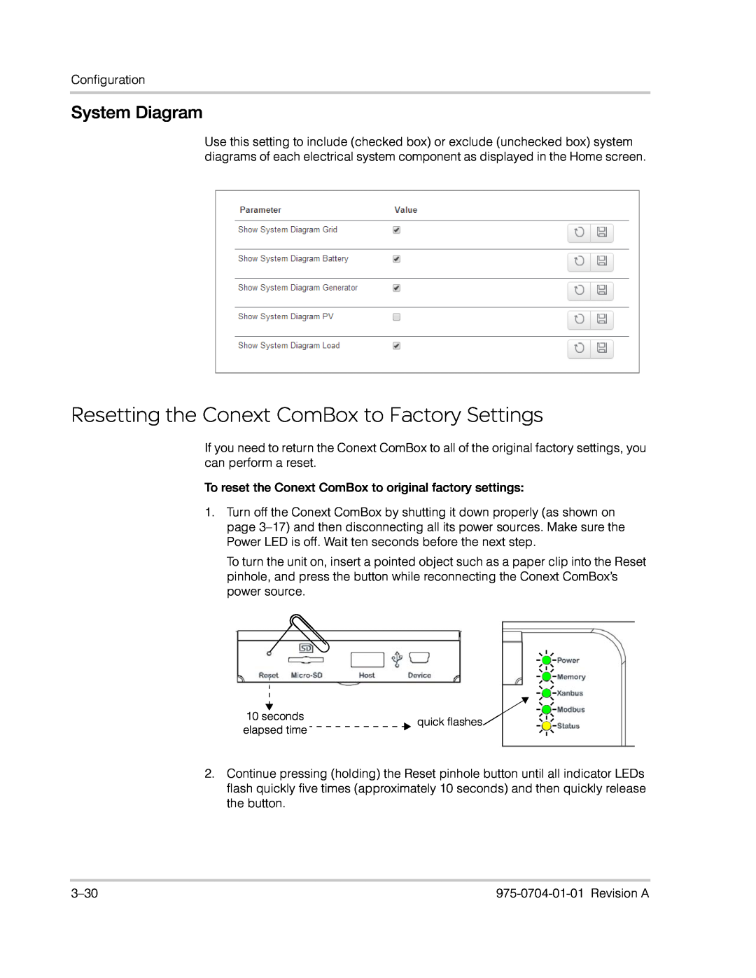 Xantrex Technology Freedom SW Series manual Resetting the Conext ComBox to Factory Settings, System Diagram 