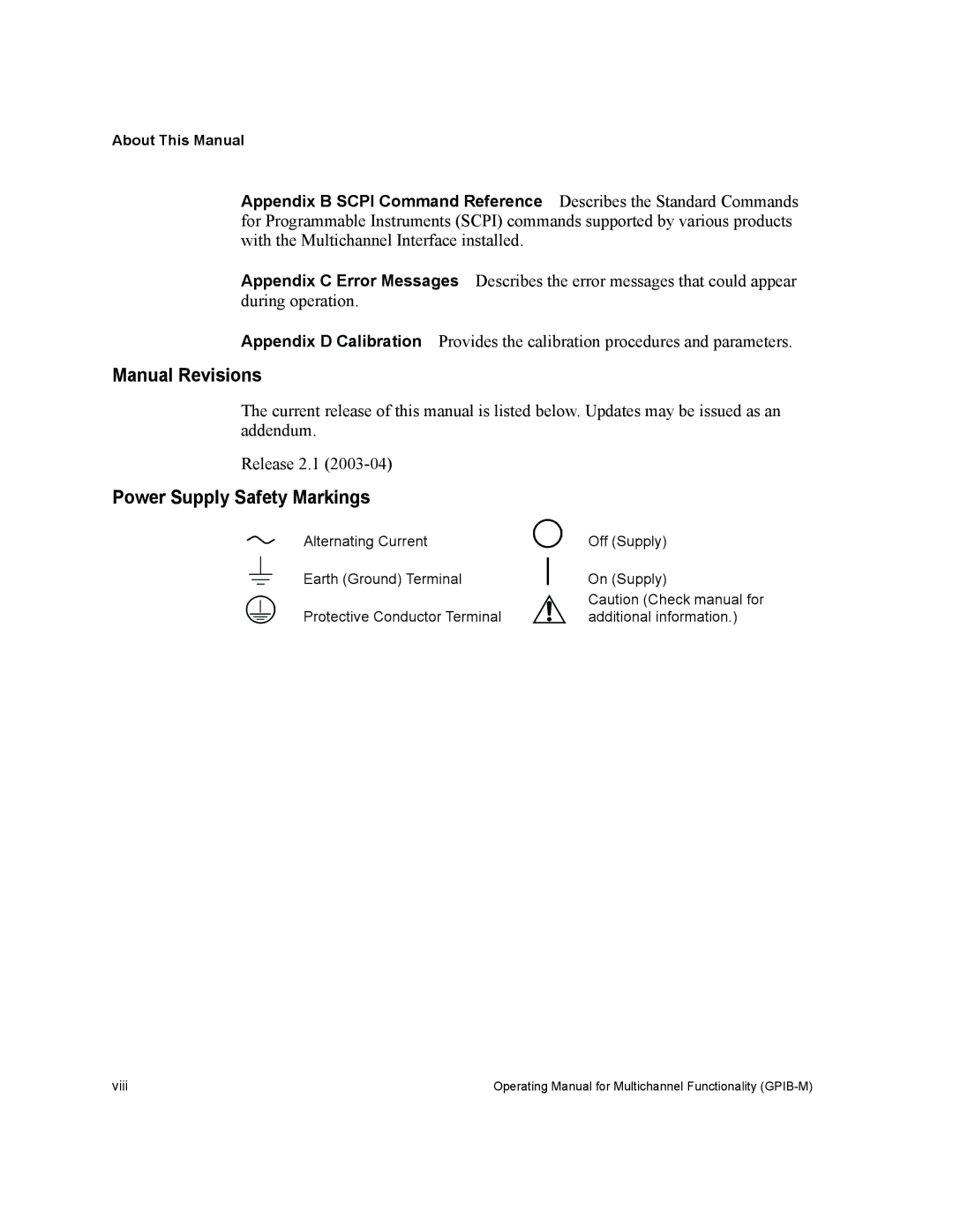 Xantrex Technology GPIB-M-XFR3, GPIB-M-XHR, GPIB-M-XT Manual Revisions, Power Supply Safety Markings, About This Manual 