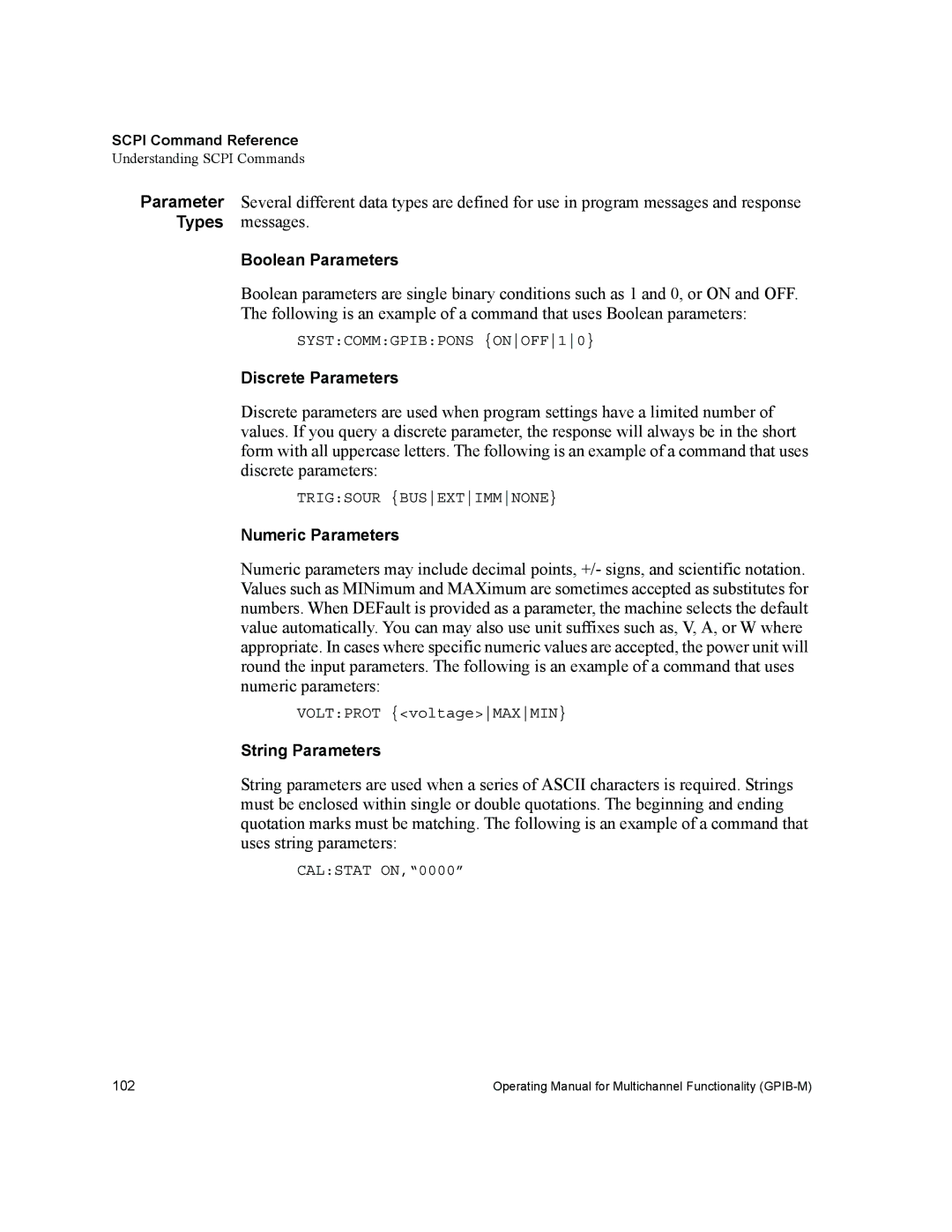 Xantrex Technology GPIB-M-XT, GPIB-M-XHR, GPIB-M-XPD, GPIB-M-XFR3, GPIB-M-HPD manual Boolean Parameters 