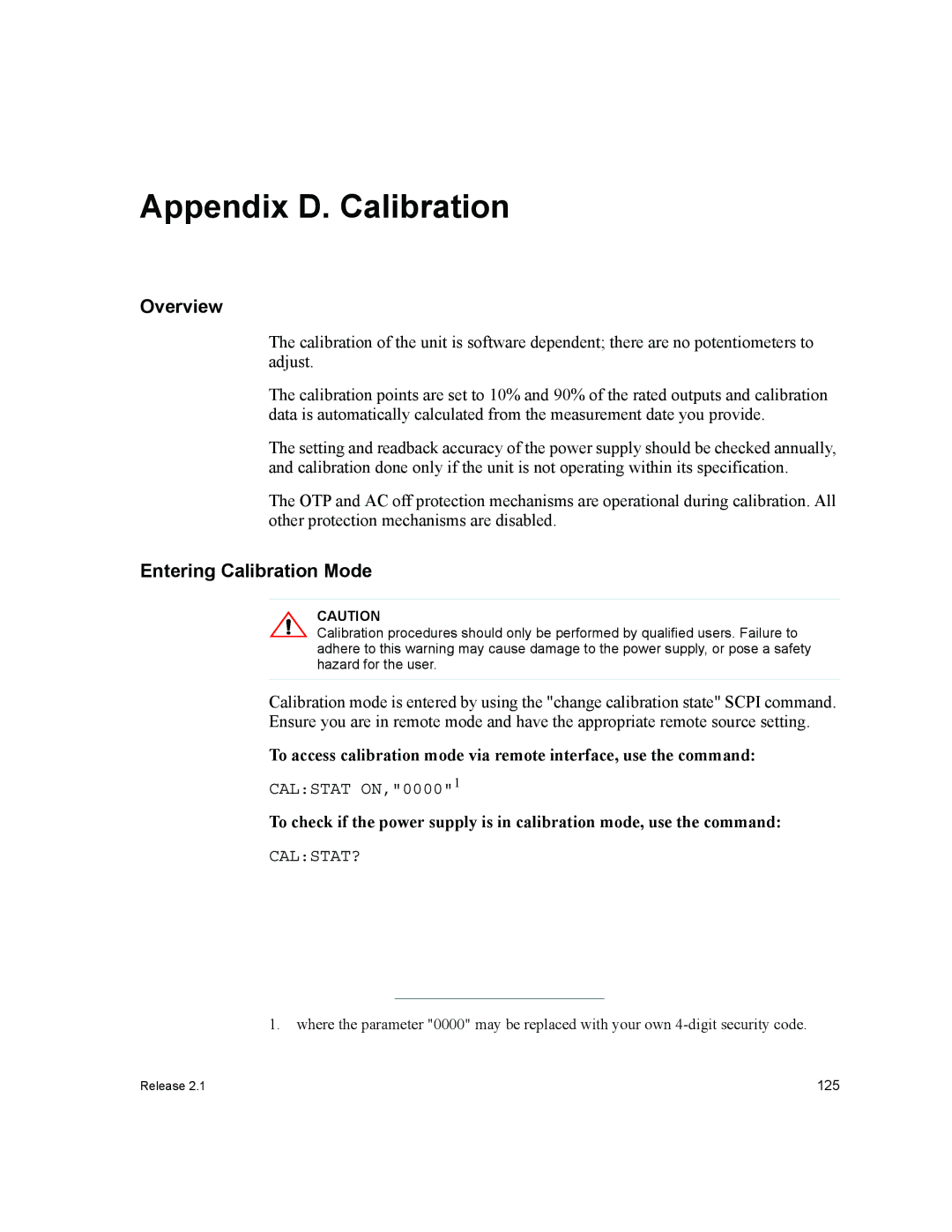 Xantrex Technology GPIB-M-XFR, GPIB-M-XHR, GPIB-M-XT, GPIB-M-XPD manual Appendix D. Calibration, Entering Calibration Mode 