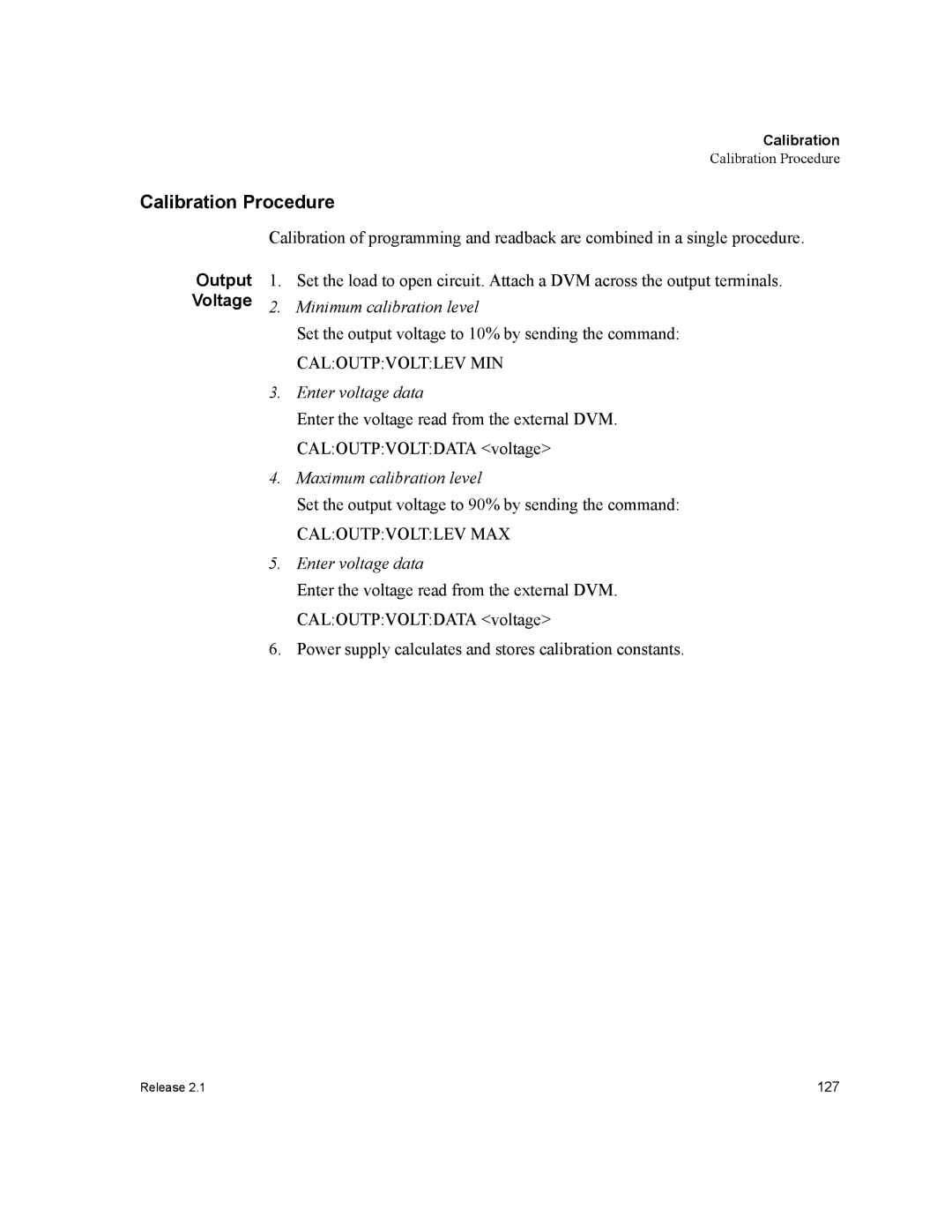 Xantrex Technology GPIB-M-XPD, GPIB-M-XHR, GPIB-M-XT, GPIB-M-XFR3, GPIB-M-HPD manual Calibration Procedure, Output Voltage 