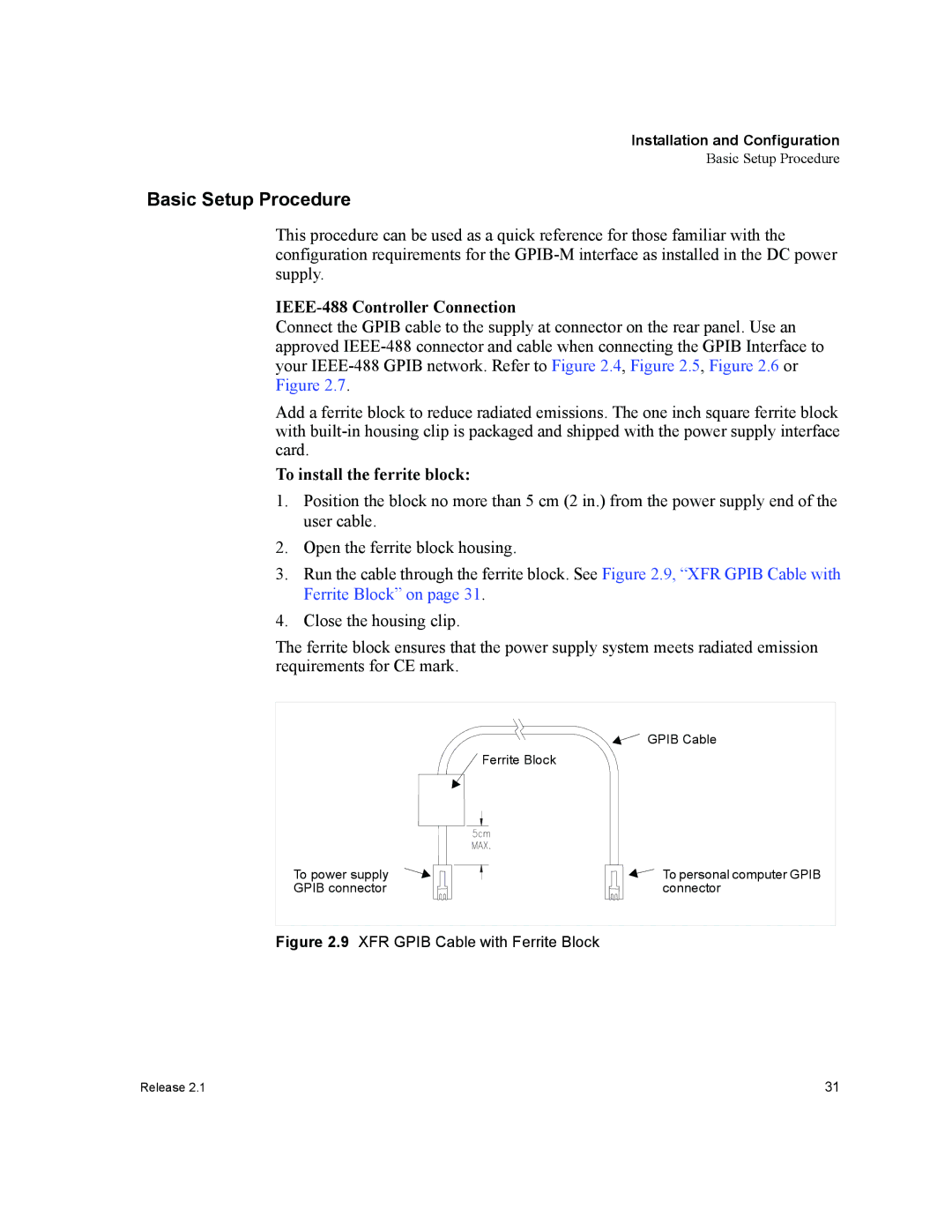 Xantrex Technology GPIB-M-XPD manual Basic Setup Procedure, IEEE-488 Controller Connection, To install the ferrite block 