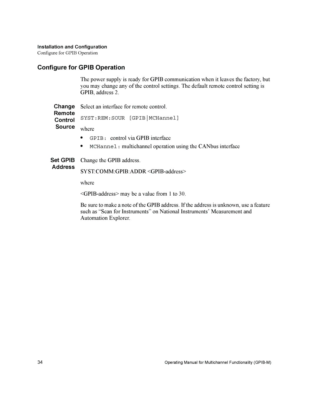 Xantrex Technology GPIB-M-XHR, GPIB-M-XFR, GPIB-M-XT, GPIB-M-XPD Configure for Gpib Operation, Change Remote Control Source 