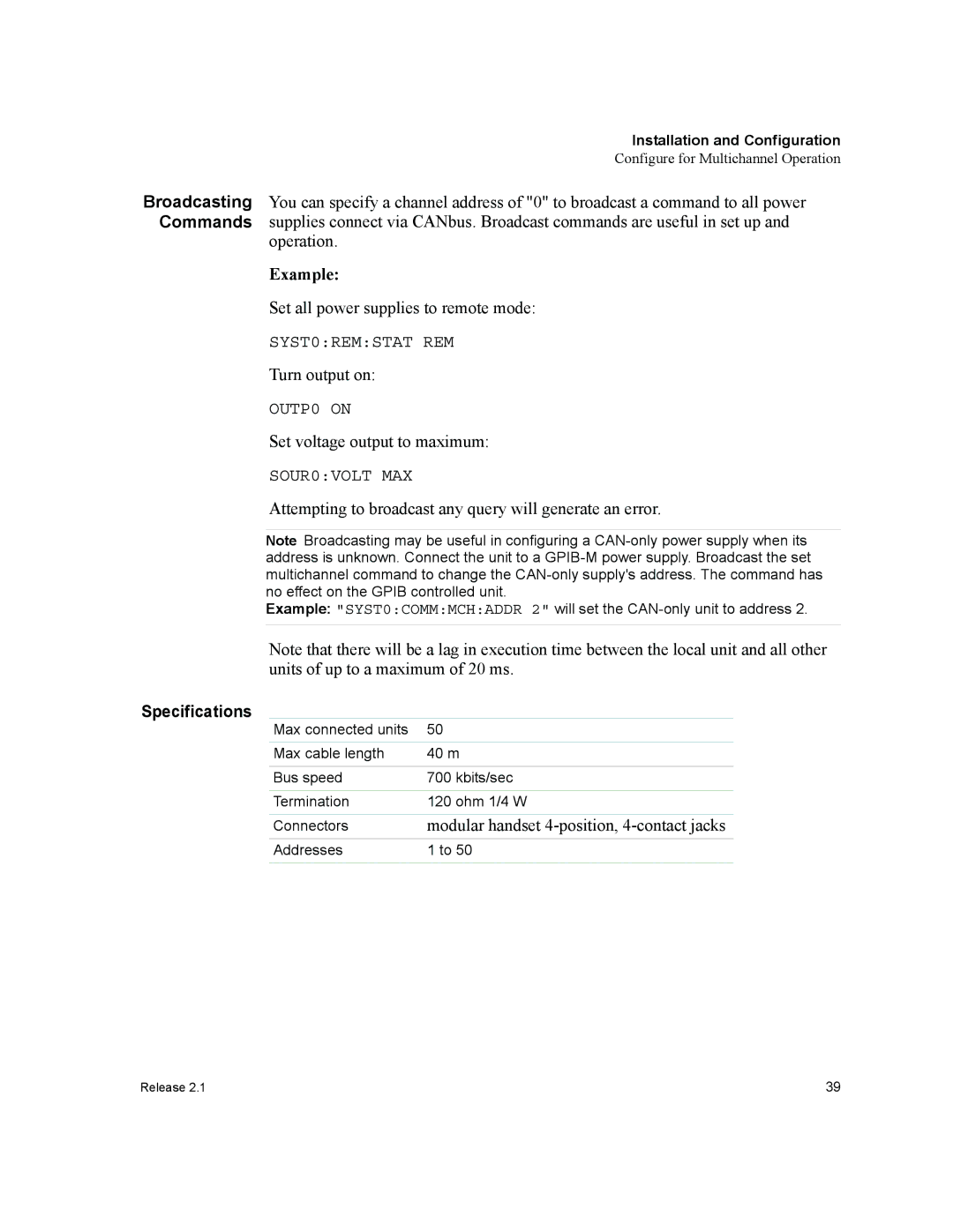 Xantrex Technology GPIB-M-HPD, GPIB-M-XHR, GPIB-M-XT, GPIB-M-XPD, GPIB-M-XFR3 manual Example, Specifications 