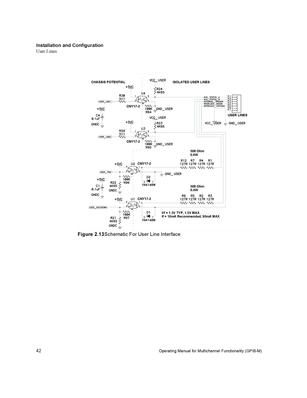 Xantrex Technology GPIB-M-XT, GPIB-M-XHR, GPIB-M-XPD, GPIB-M-XFR3, GPIB-M-HPD manual 13Schematic For User Line Interface 