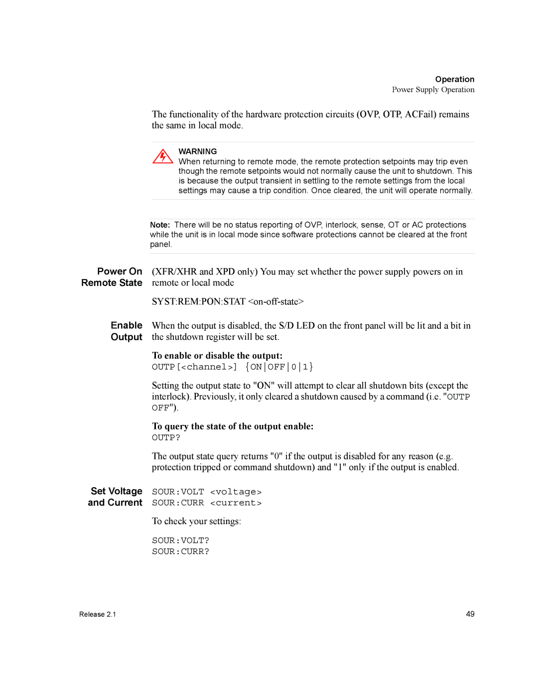 Xantrex Technology GPIB-M-XPD, GPIB-M-XHR manual To enable or disable the output, To query the state of the output enable 