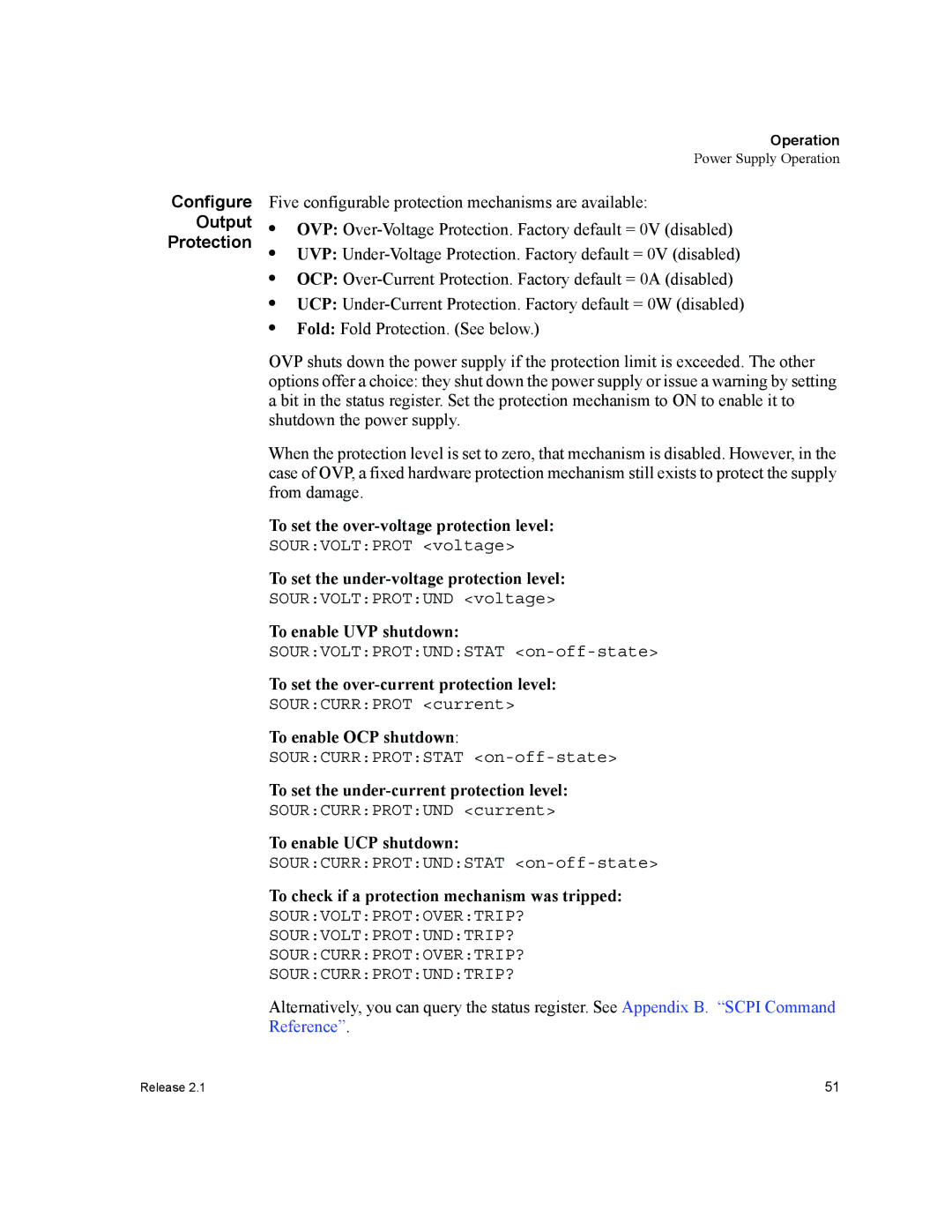 Xantrex Technology GPIB-M-HPD, GPIB-M-XHR, GPIB-M-XT, GPIB-M-XPD, GPIB-M-XFR3 manual Configure Output Protection 