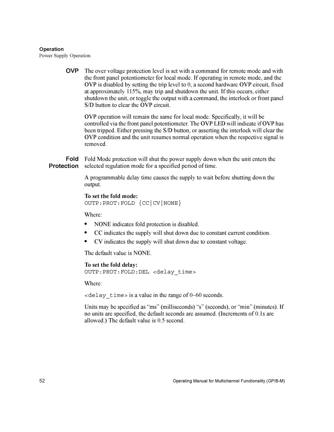 Xantrex Technology GPIB-M-XHR, GPIB-M-XT, GPIB-M-XPD, GPIB-M-XFR3, GPIB-M-HPD To set the fold mode, To set the fold delay 