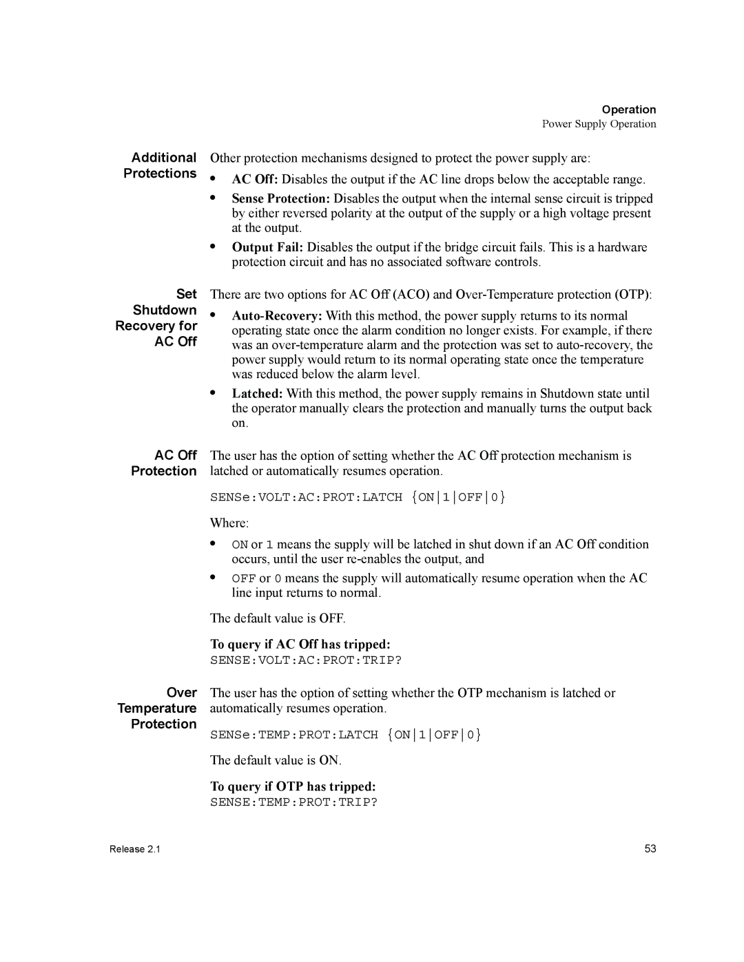 Xantrex Technology GPIB-M-XFR Additional Protections, Set Shutdown Recovery for AC Off, To query if AC Off has tripped 