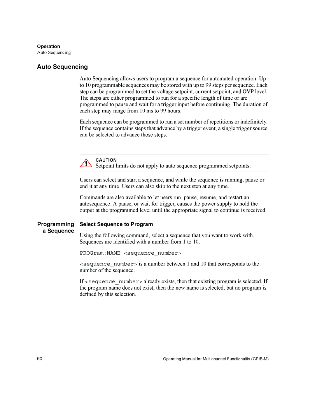 Xantrex Technology GPIB-M-XT, GPIB-M-XHR, GPIB-M-XPD, GPIB-M-XFR3, GPIB-M-HPD manual Auto Sequencing 