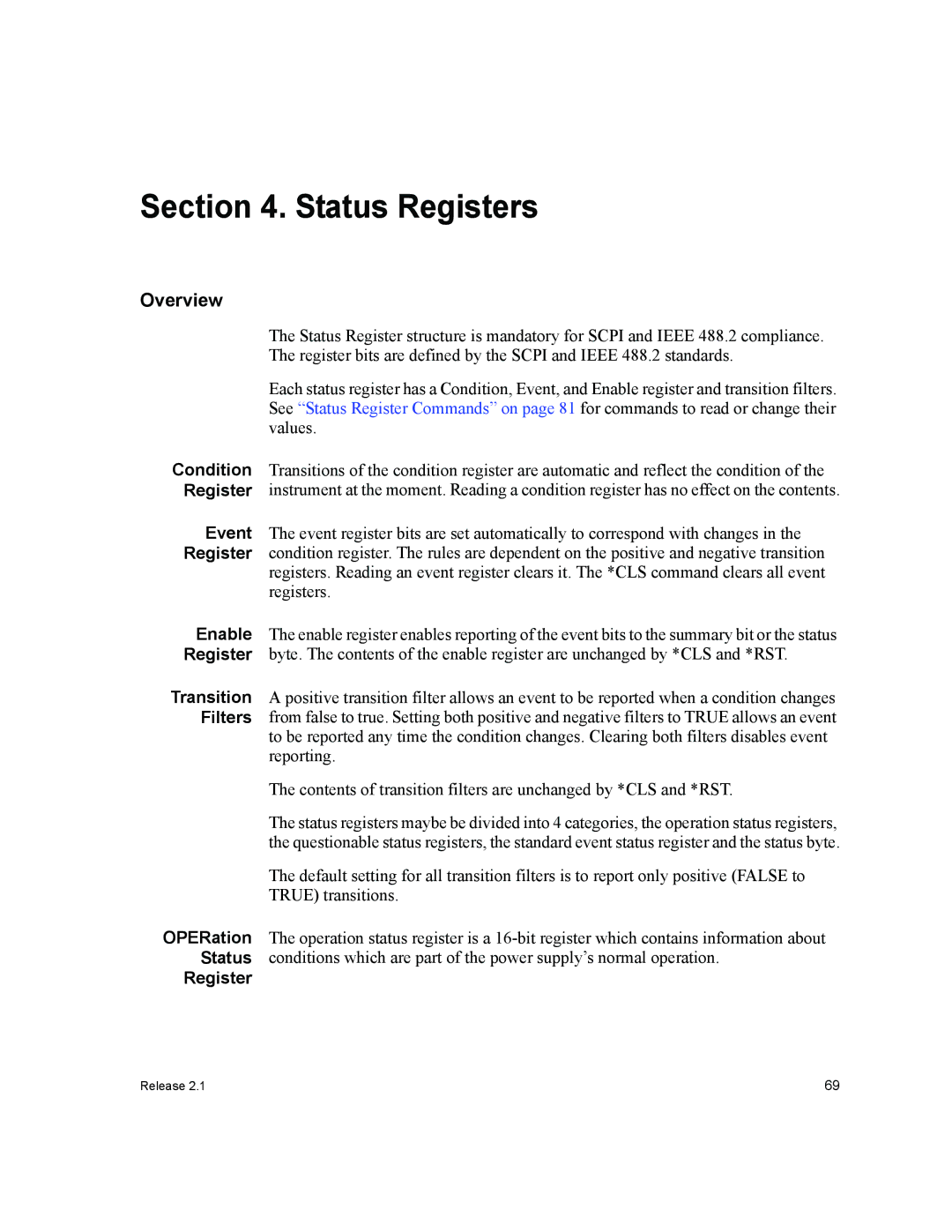 Xantrex Technology GPIB-M-HPD, GPIB-M-XHR, GPIB-M-XT, GPIB-M-XPD, GPIB-M-XFR3 manual Status Registers 