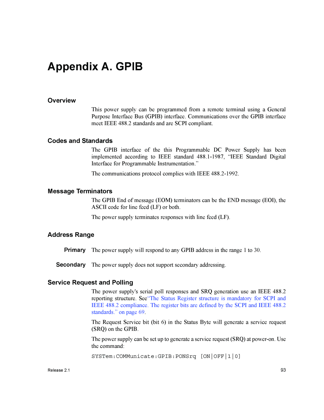 Xantrex Technology GPIB-M-HPD manual Codes and Standards, Message Terminators, Address Range, Service Request and Polling 