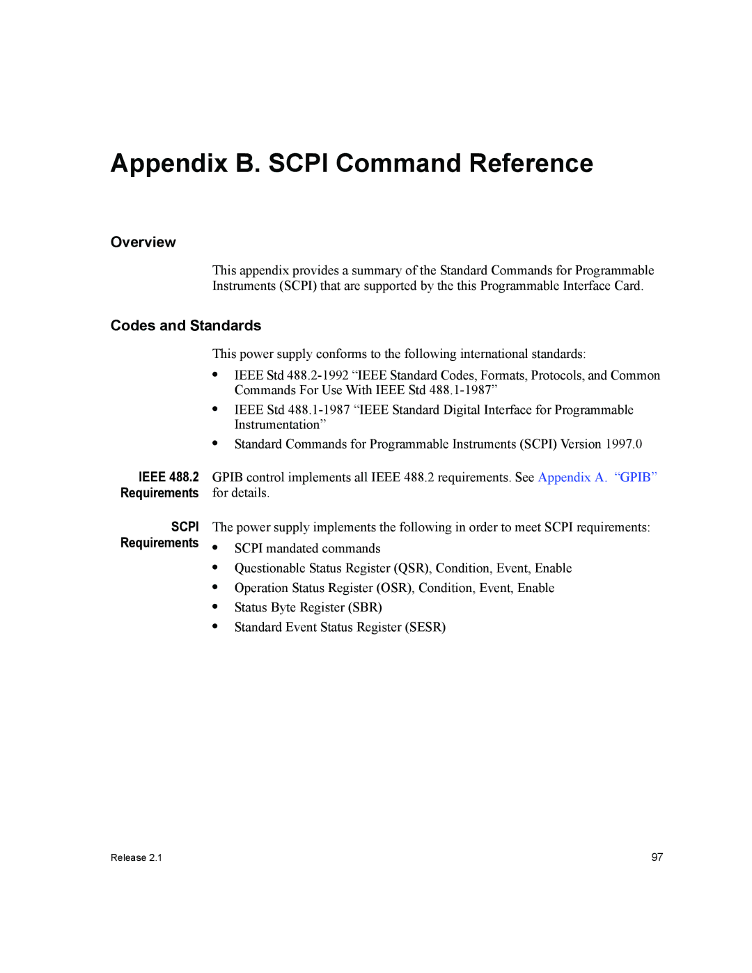 Xantrex Technology GPIB-M-XPD, GPIB-M-XHR, GPIB-M-XT, GPIB-M-XFR3, GPIB-M-HPD manual Appendix B. Scpi Command Reference 