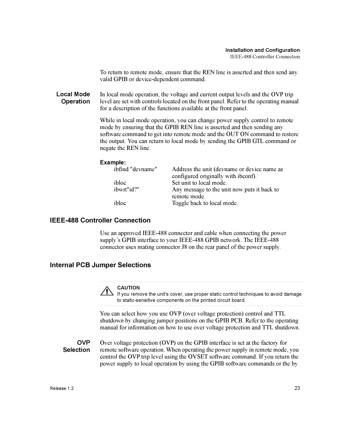 Xantrex Technology GPIB-XPD manual IEEE-488 Controller Connection, Internal PCB Jumper Selections 