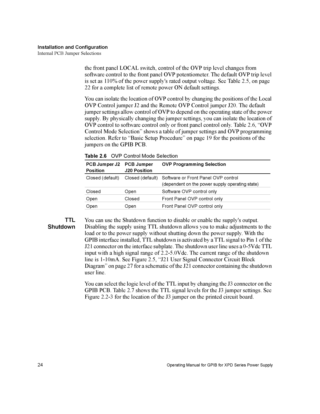 Xantrex Technology GPIB-XPD manual OVP Control Mode Selection 