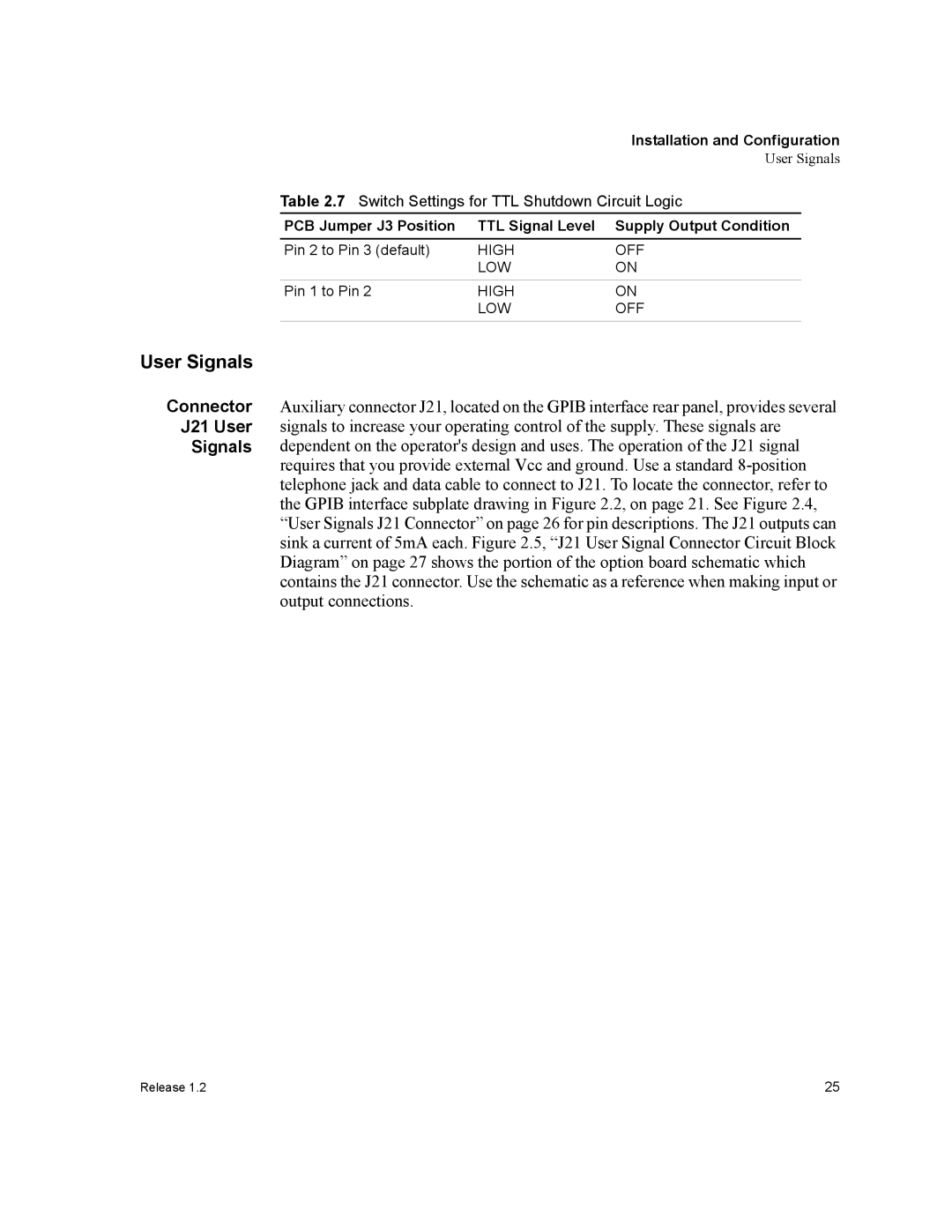 Xantrex Technology GPIB-XPD manual User Signals, High OFF LOW, High LOW OFF 