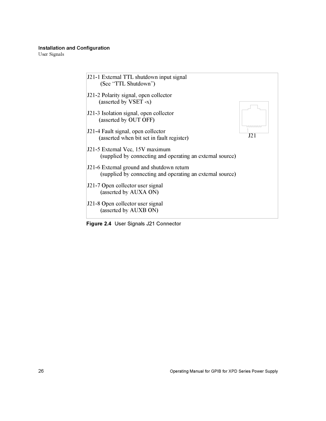 Xantrex Technology GPIB-XPD manual User Signals J21 Connector 